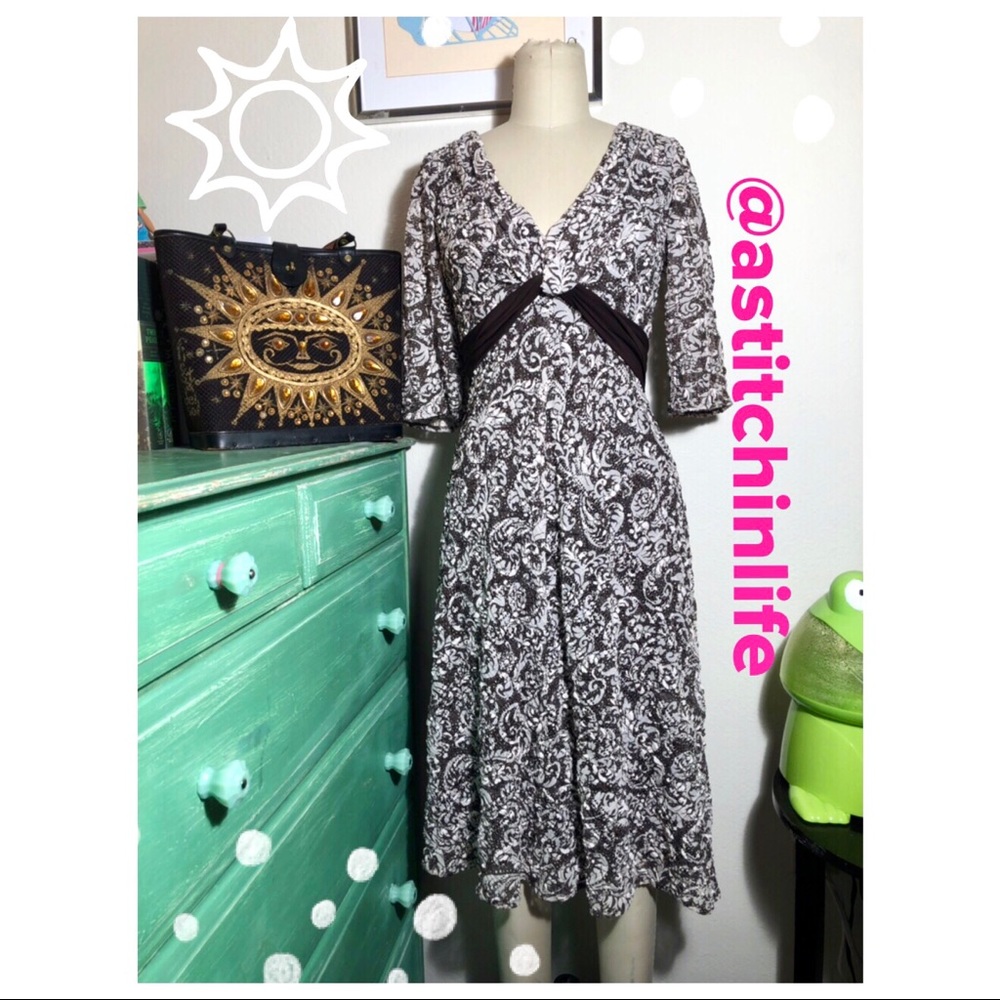 Suzi Chin Stretch Lace Dress with 3/4 Sleeves